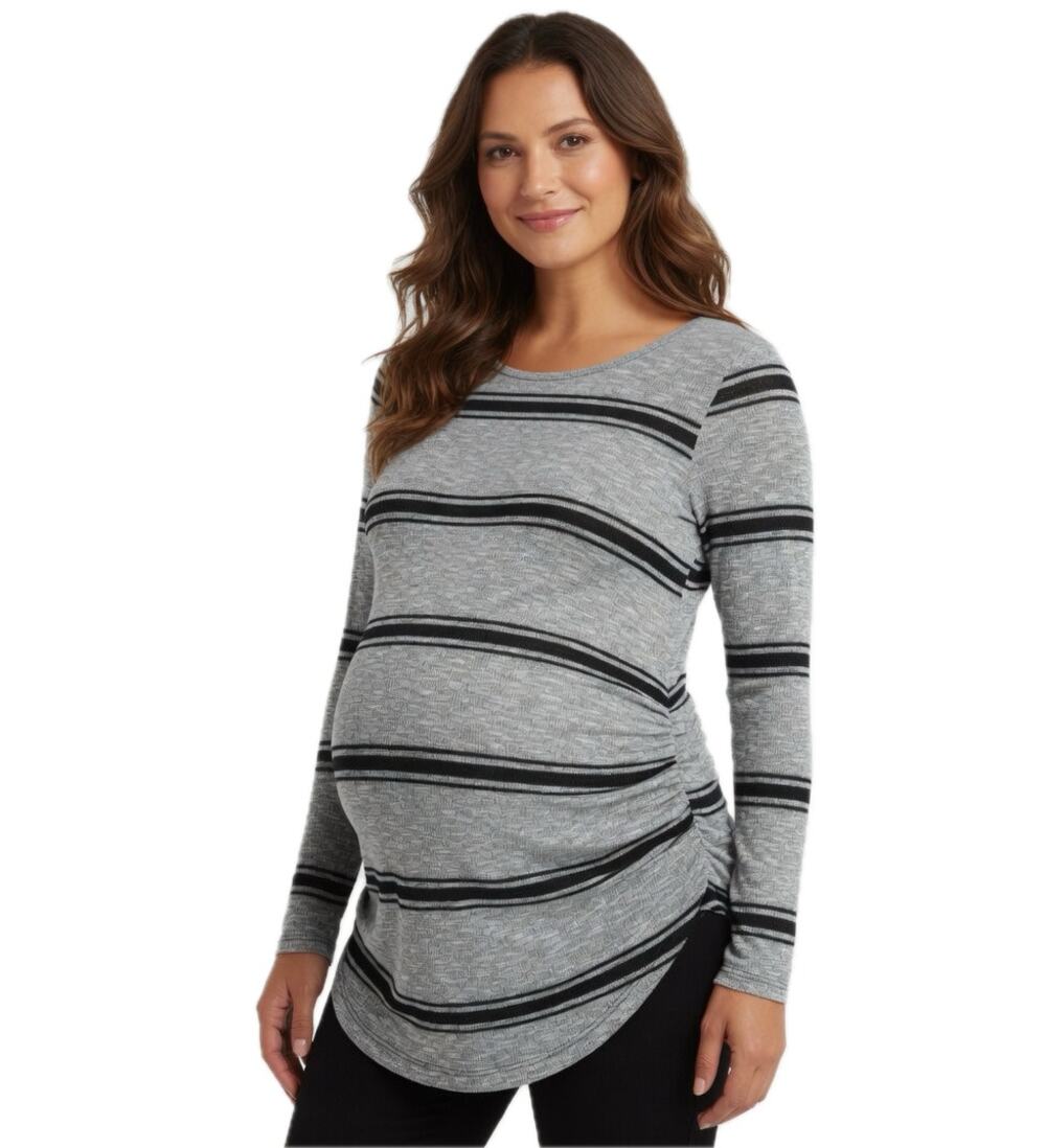Motherhood Maternity Lightweight Black and Grey Striped Long Sleeve Shirt Medium
